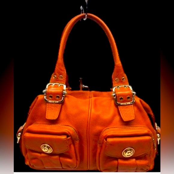 Michael Kors Orange Pebbled Leather Zip Top Satchel Shoulder Bag - Picture 5 of 15
